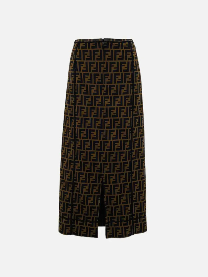 Fendi FF Motif Pencil Midi Skirt in brown and black monogram print — Fendi | Endless UAE