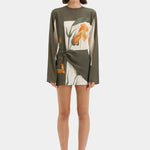 Constance Twist Mini Dress in olive with orange floral print — Sir The Label | Endless UAE