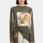 Constance Twist Mini Dress in olive with orange floral print — Sir The Label | Endless UAE