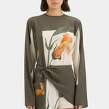 Constance Twist Mini Dress in olive with orange floral print — Sir The Label | Endless UAE
