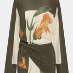Constance Twist Mini Dress in olive with orange floral print — Sir The Label | Endless UAE