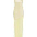 Cream satin maxi dress with thin straps and asymmetrical hem — Runaway The Label | Endless UAE