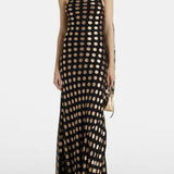 Black and gold polka-dot one-shoulder maxi dress with neck tie detail — Alexandra Miro | Endless UAE