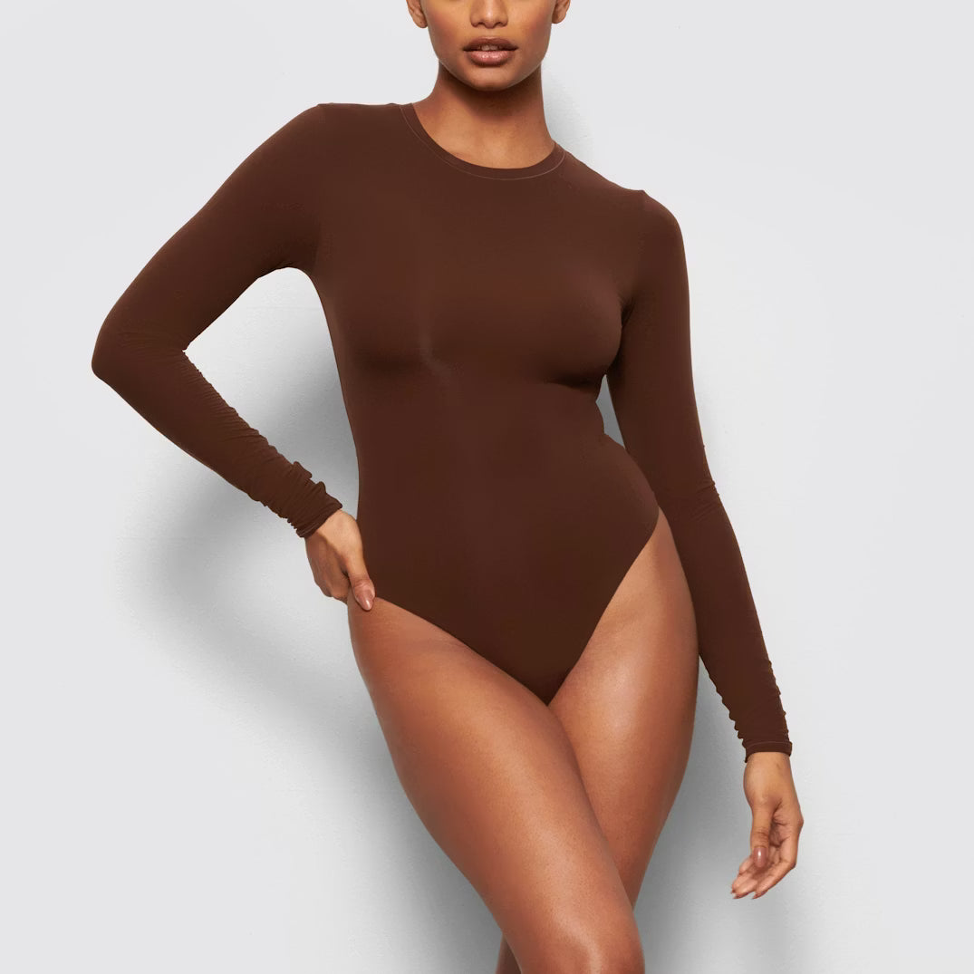 Brown Long Sleeve Crew Neck Bodysuit — Skims | Endless UAE