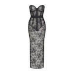 Black strapless corset long dress with lace detailing and sheer panels — Skims | Endless UAE