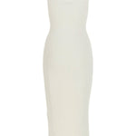 Cream ribbed strapless midi dress with gold button details — Self-Portrait | Endless UAE