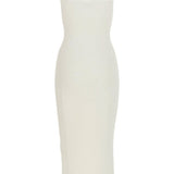 Cream ribbed strapless midi dress with gold button details — Self-Portrait | Endless UAE