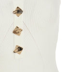 Cream ribbed strapless midi dress with gold button details — Self-Portrait | Endless UAE