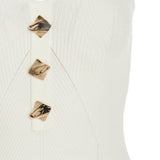 Cream ribbed strapless midi dress with gold button details — Self-Portrait | Endless UAE