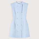 Light blue sleeveless button mini dress with A-line silhouette — Odd Muse | Endless UAE