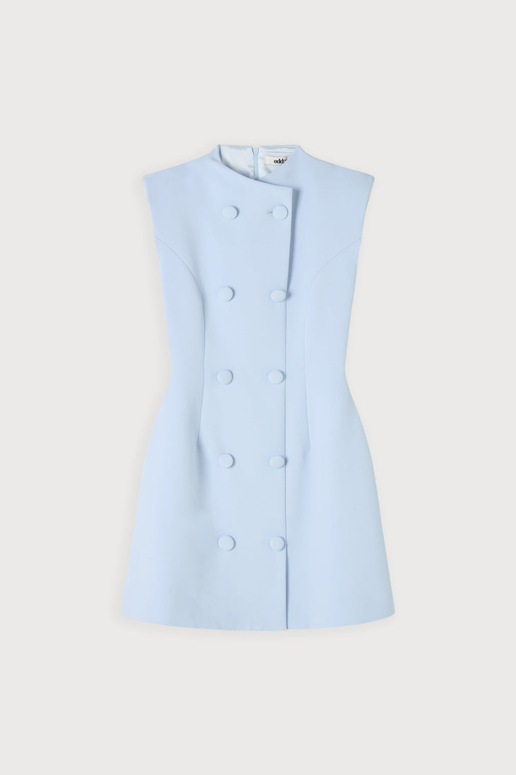 Light blue sleeveless button mini dress with A-line silhouette — Odd Muse | Endless UAE