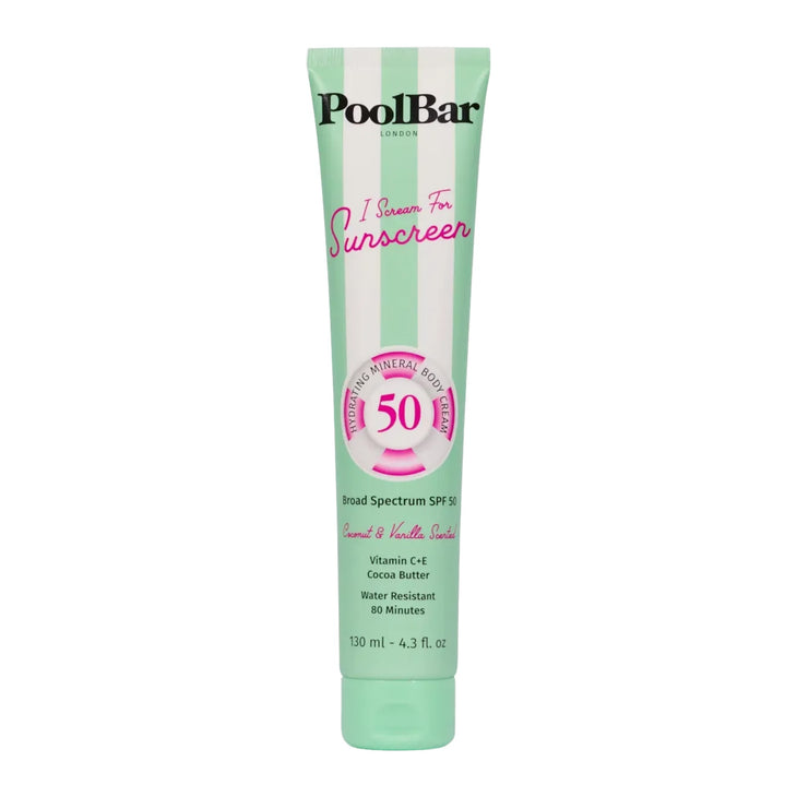 I Scream For Sunscreen SPF 50 tube in mint green striped packaging — PoolBar London | Endless UAE