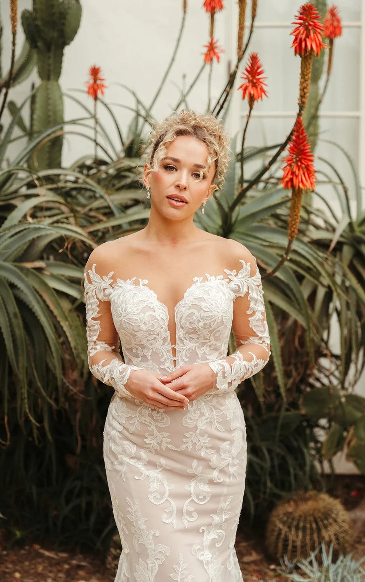 Stella York lace fit-and-flare wedding dress with illusion neckline and long sleeves — Stella York | Endless UAE