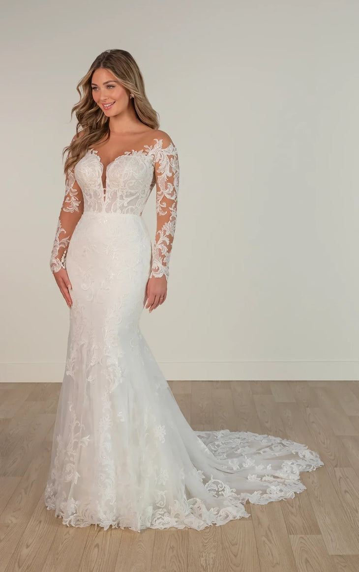 Stella York lace fit-and-flare wedding dress with illusion neckline and long sleeves — Stella York | Endless UAE