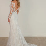 Lace Fit-and-Flare Wedding Dress with Illusion Neckline and Long Sleeves