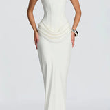 Paulette White Ruched Corset Maxi Dress