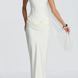 Paulette White Ruched Corset Maxi Dress