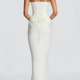 Paulette White Ruched Corset Maxi Dress