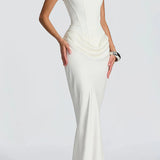 Paulette White Ruched Corset Maxi Dress