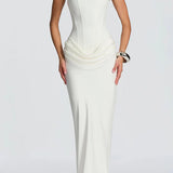 Paulette White Ruched Corset Maxi Dress