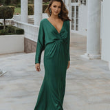 Nelson emerald green long-sleeve wrap maxi dress — You&I Bridal | Endless UAE
