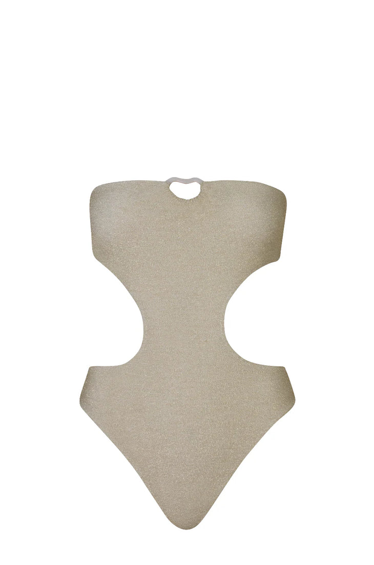 Beige textured one-piece swimsuit with cutout sides and heart-shaped back detail — Baobab | Endless UAE