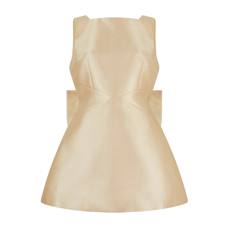 Champagne satin mini dress with cut-out waist detail and structured bodice — Odd Muse | Endless UAE
