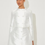 Button Jacket and Mini Skirt in Satin
