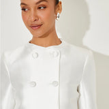 Button Jacket and Mini Skirt in Satin