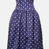 Navy polka-dot strapless cocktail dress with full skirt — Self-Portrait | Endless UAE