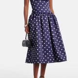 Navy polka-dot strapless cocktail dress with full skirt — Self-Portrait | Endless UAE