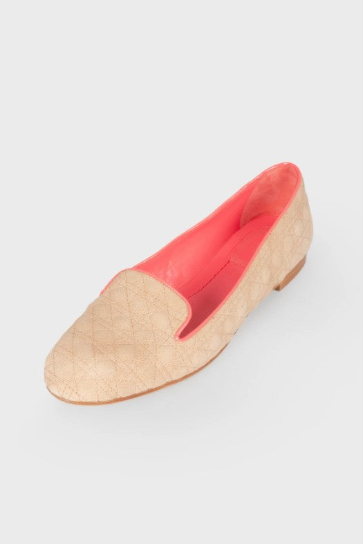 Beige quilted suede ballet flats with coral pink interior lining and low heel — Christian Dior | Endless UAE
