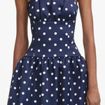 Navy polka-dot strapless cocktail dress with full skirt — Self-Portrait | Endless UAE
