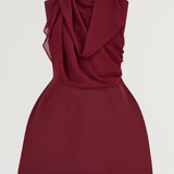 Burgundy gathered mini dress with draped cowl neckline and sleeveless design — Odd Muse | Endless UAE
