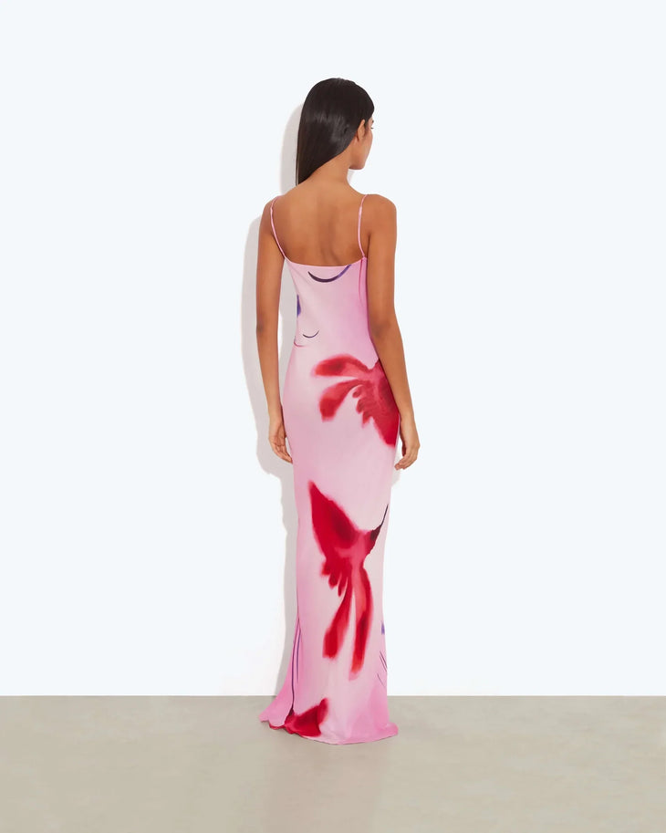 Pink slip dress with red floral print and thin straps — Rat & Boa | Endless UAE