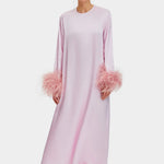 Pink Suzi Maxi Dress with feather cuffs and long sleeves — Sleeper | Endless UAE