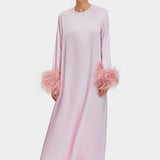 Pink Suzi Maxi Dress with feather cuffs and long sleeves — Sleeper | Endless UAE