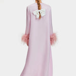 Pink Suzi Maxi Dress with feather cuffs and long sleeves — Sleeper | Endless UAE