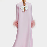 Pink Suzi Maxi Dress with feather cuffs and long sleeves — Sleeper | Endless UAE