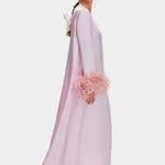 Pink Suzi Maxi Dress with feather cuffs and long sleeves — Sleeper | Endless UAE