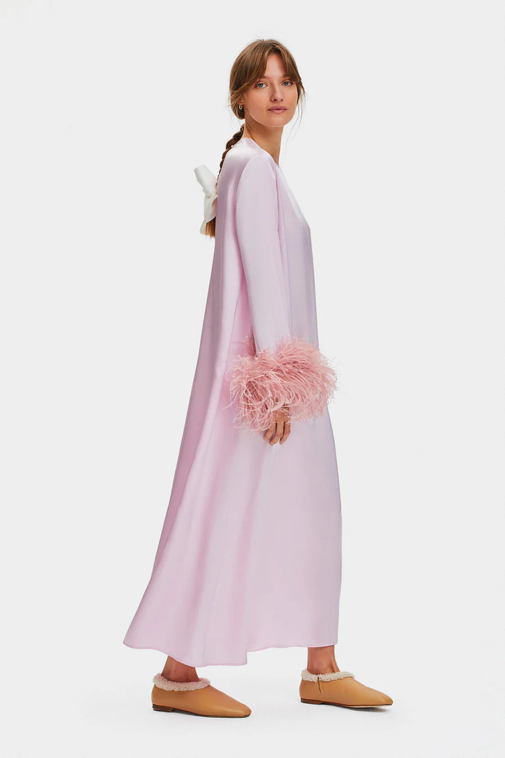 Pink Suzi Maxi Dress with feather cuffs and long sleeves — Sleeper | Endless UAE