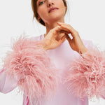 Suzi Maxi Dress in Ecovero with feathered cuffs, pink — Sleeper | Endless UAE