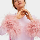 Pink Suzi Maxi Dress with feather cuffs and long sleeves — Sleeper | Endless UAE