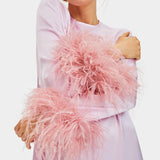 Pink Suzi Maxi Dress with feather cuffs and long sleeves — Sleeper | Endless UAE