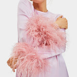 Suzi Maxi Dress in Ecovero with feathered cuffs, pink — Sleeper | Endless UAE
