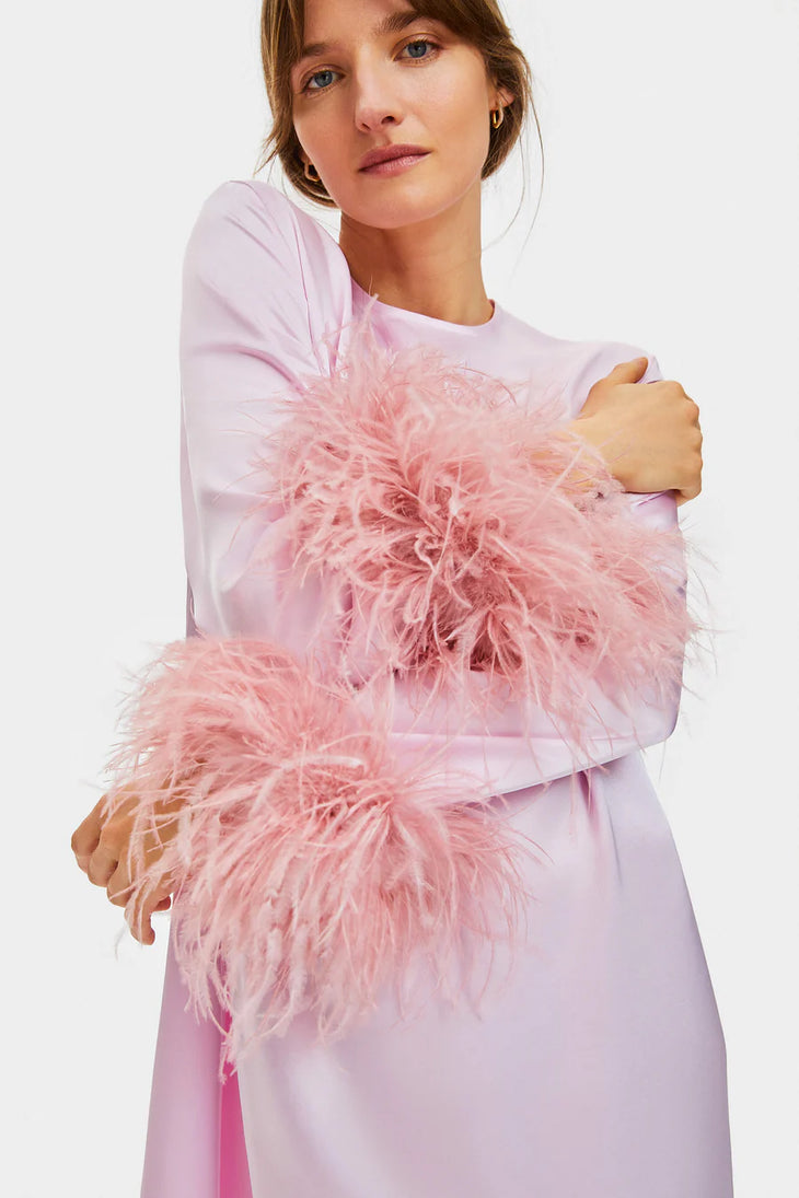 Suzi Maxi Dress in Ecovero with feathered cuffs, pink — Sleeper | Endless UAE