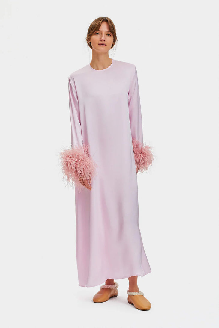 Suzi Maxi Dress in Ecovero with feathered cuffs, pink — Sleeper | Endless UAE
