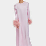 Pink Suzi Maxi Dress with feather cuffs and long sleeves — Sleeper | Endless UAE
