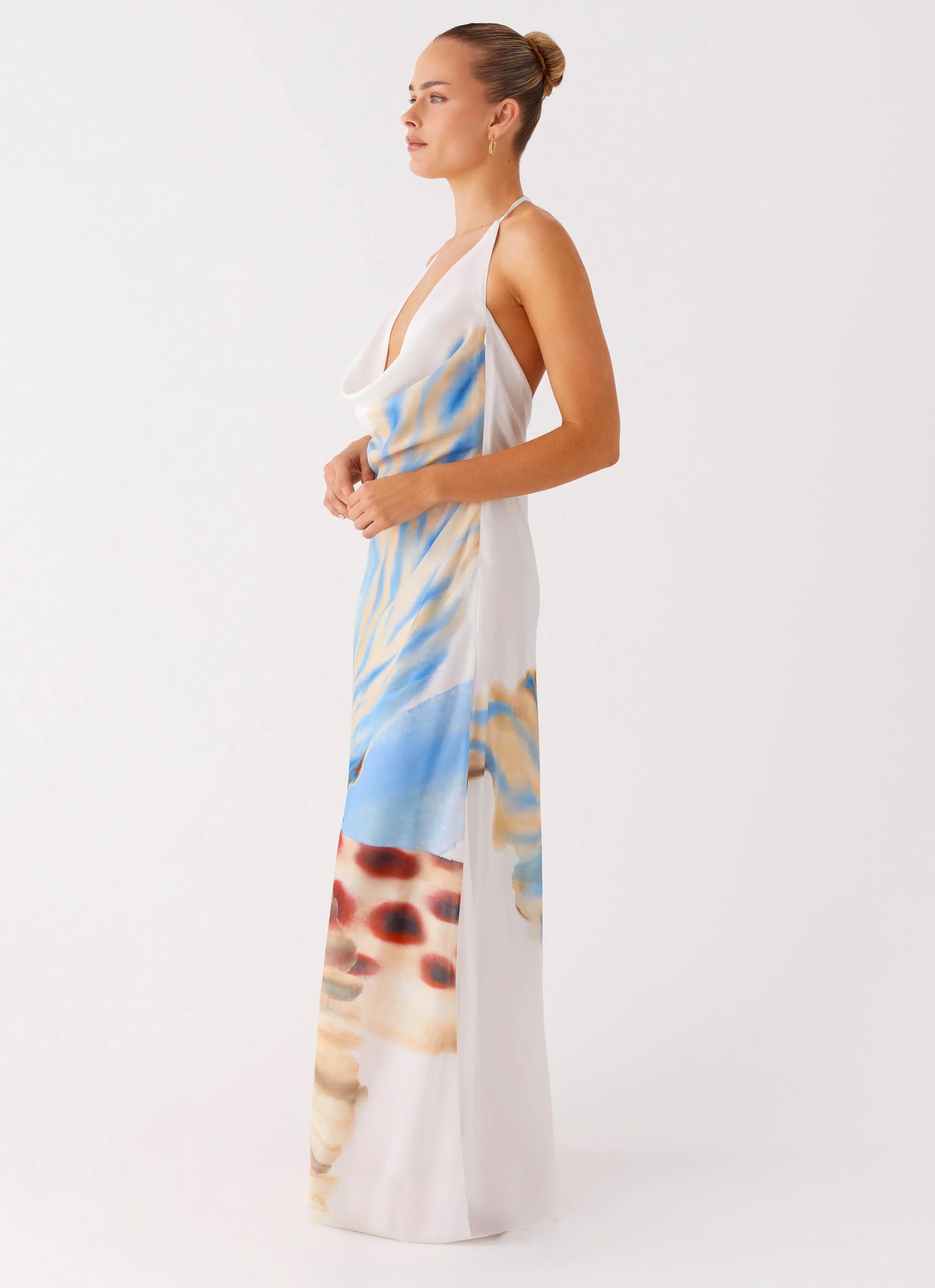 Stars Align Cowl Maxi Dress in multi-color abstract print — Peppermayo | Endless UAE