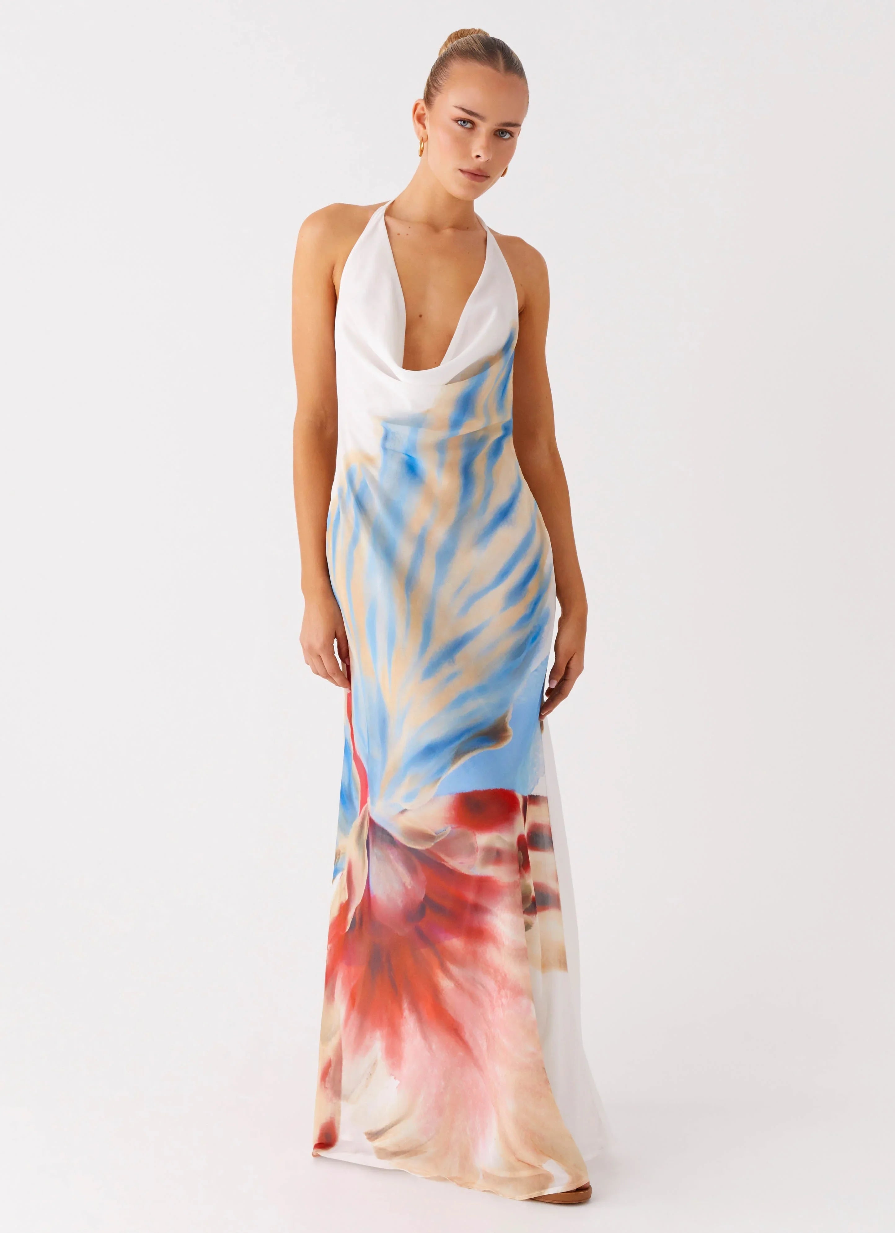 Stars Align Cowl Maxi Dress in multi-color abstract print — Peppermayo | Endless UAE